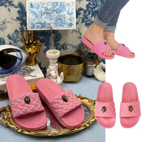 🆕 KURT GEIGER LONDON 🧿 NWOT Meena Eagle Quilted Slide, Pink - Sz 38 US 7.5 - Picture 1 of 14